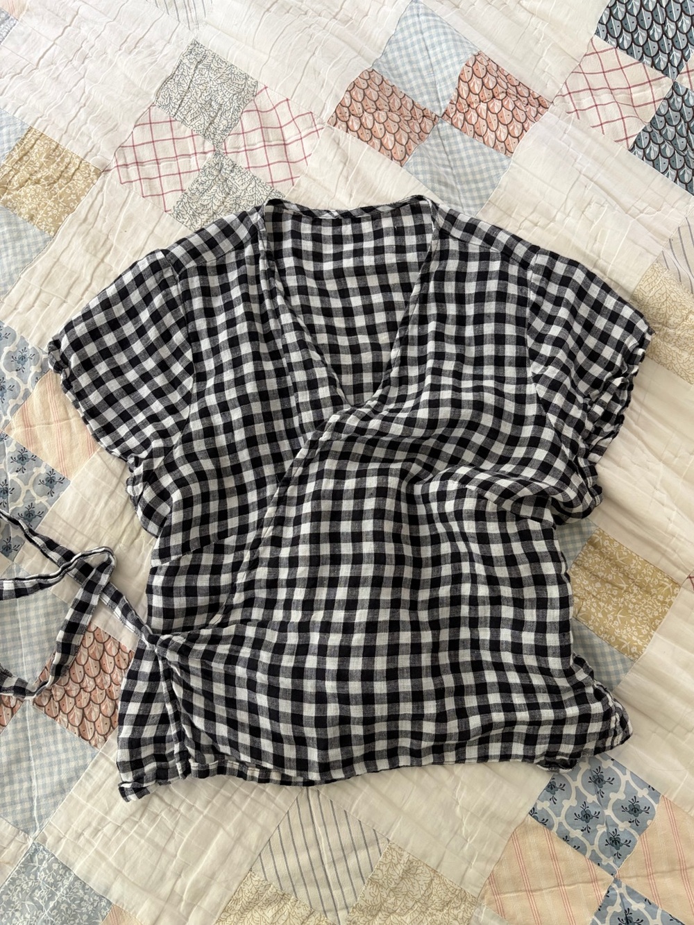 notperfectlinen Black & White Gingham Wrap Top size XL